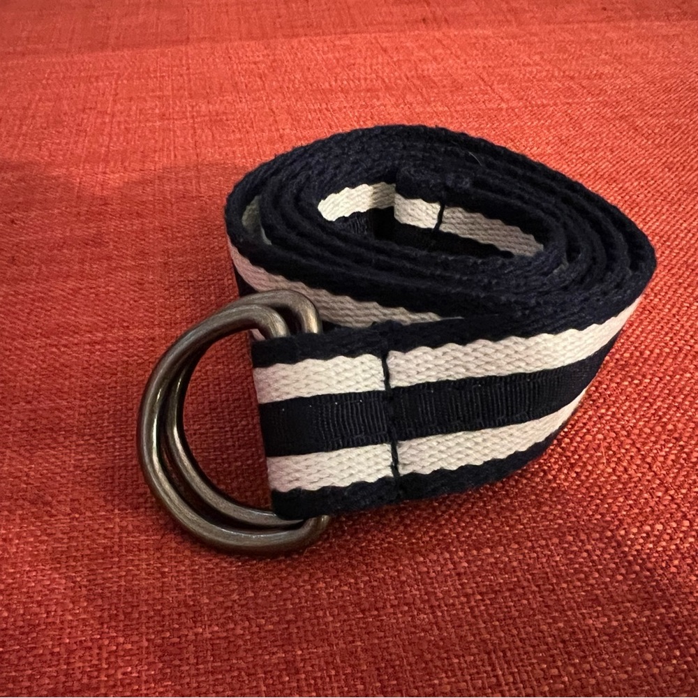 Navy and White Striped Canvas Belt 98cm